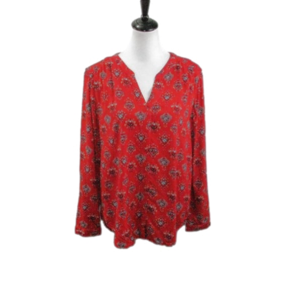 BeachLunchLounge Red Heart Design Button Front Blouse Size Large